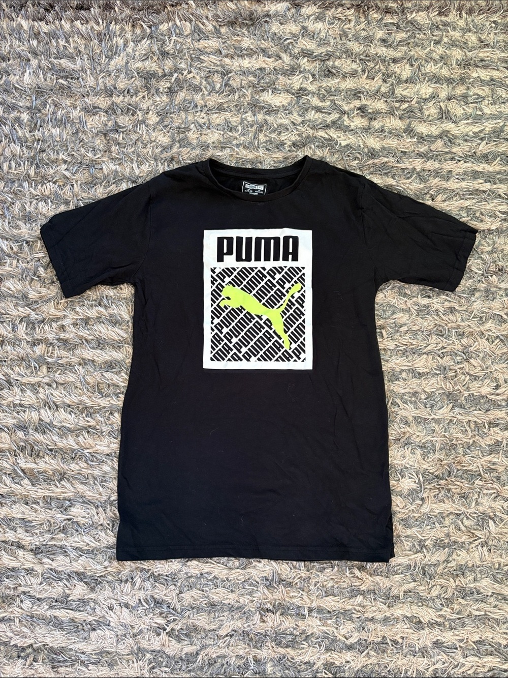 Puma Black 100% Cotton Short-Sleeve Tee with Neon Yellow Logo